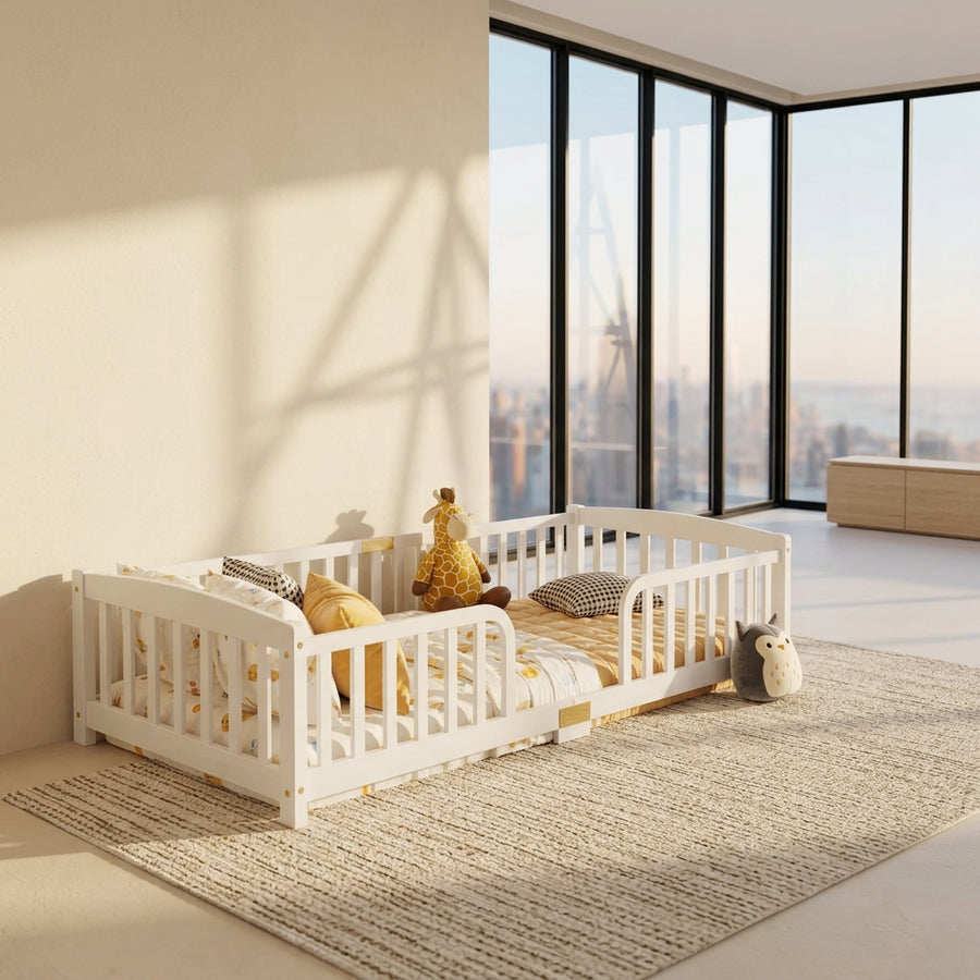 Lit au sol Arche en pin massif blanc 90 × 200 cm