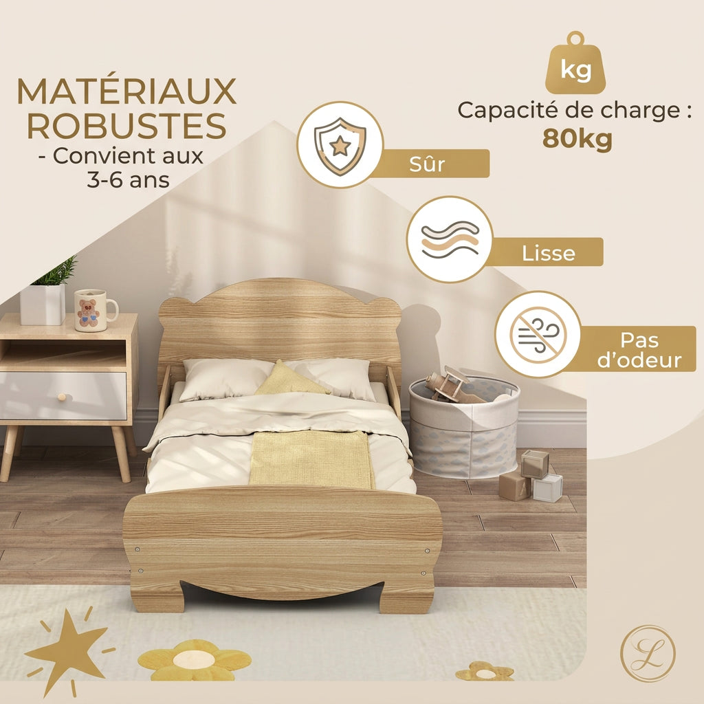 Petit lit Nounours 70 × 140 cm couleur bois clair
